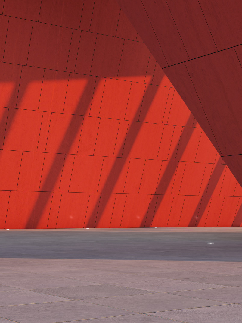 Red wall with lights