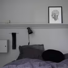 Ideas for the bedroom: paint the walls and nightstand in matching shades