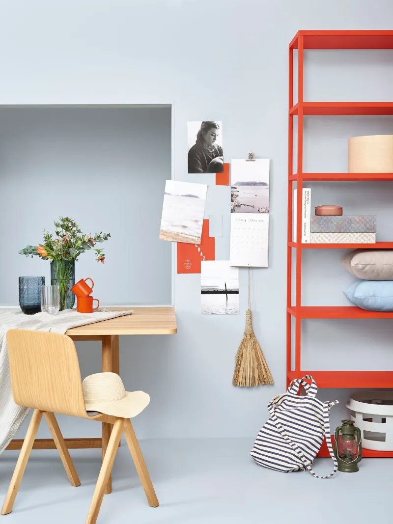 painted shelves in a study room